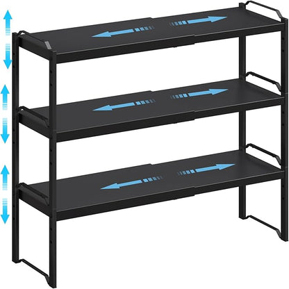 25.5 Inches 3 Pack Expandable Cabinet Shelves, Stackable Shelf Organizer For Kitchen Cabinet Countertop Storage, Adjustable C