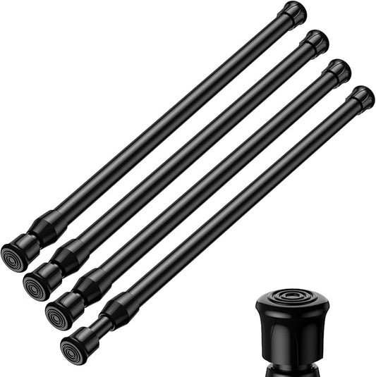 4pack Tension Curtain Rod 16.5 to 28 Inch，Black Spring Tension Rods Curtain Rods Adjustable Spring Rod Extendable Tension Rod