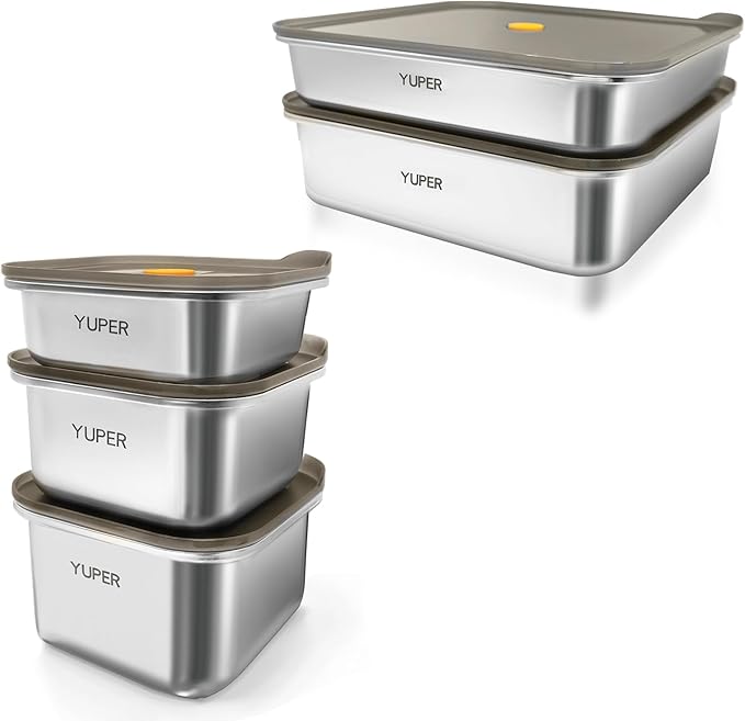 YUPER Bacon Cheese Container for Refrigerator, Large Stainless Steel Deli Metal Prep Container, Dishwasher Safe Fridge Storag