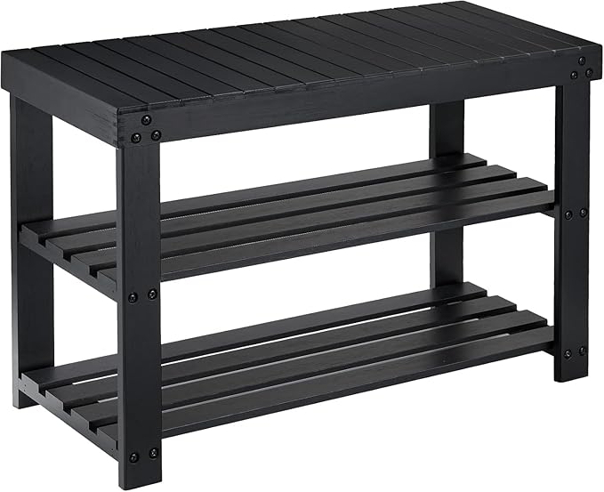 Pipishell Bamboo Shoe Rack Bench, 3 Tier Sturdy Shoe Organizer, Storage Shoe Shelf, Holds up to 300lbs for Entryway Bedroom L