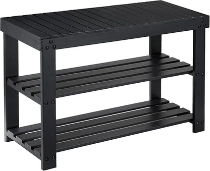 Pipishell Bamboo Shoe Rack Bench, 3 Tier Sturdy Shoe Organizer, Storage Shoe Shelf, Holds up to 300lbs for Entryway Bedroom L