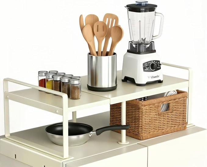 Adjustable Fridge Top Storage Rack,12.4"-23.62" Expandable Organizer Shelf, Anti-Slip,L-Shaped Design,Space Saver for Kitchen