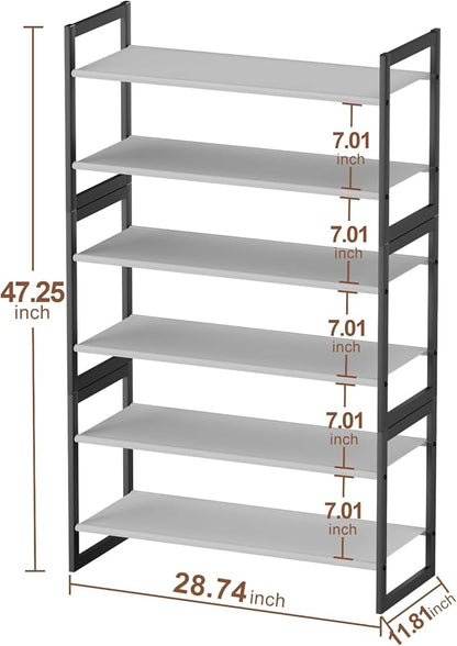 6-Tier Shoe Rack Organizer, Zero-Wobble Metal Frame with Screw-Fastened Joints, 11.8" Deep Heel-Friendly Non-Woven Shelves, S
