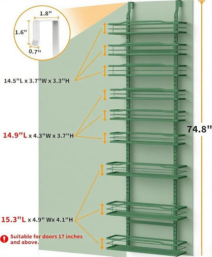 Moforoco Sage Green 9-Tier Over The Door Pantry Organizer, Pantry Organization and Storage, Black Hanging Basket Wall Spice R