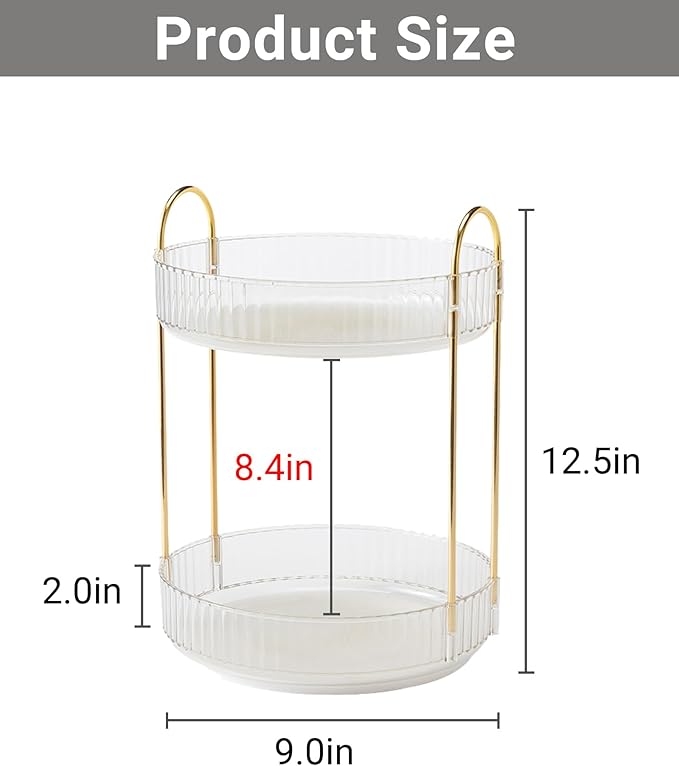 Asayuee 360 Rotating Makeup Organizer,2 Tier Large Capacity Make Up Organizers and Storage,Skincare Perfume Vanity Organizers