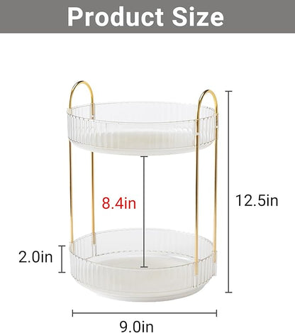 Asayuee 360 Rotating Makeup Organizer,2 Tier Large Capacity Make Up Organizers and Storage,Skincare Perfume Vanity Organizers