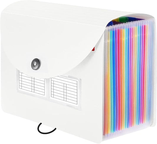 Sooez 24 Pockets Expanding File Folder with Blank Labels, According File Organizer with Expandable Cover, Desktop Accordion F