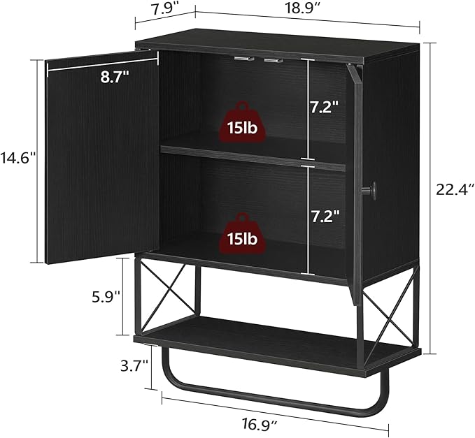 MAHANCRIS Bathroom Wall Cabinet with 2 Door and Adjustable Shelf, Farmhouse Medicine Cabinet with Towel Rack, 3-Tier Wall Mou