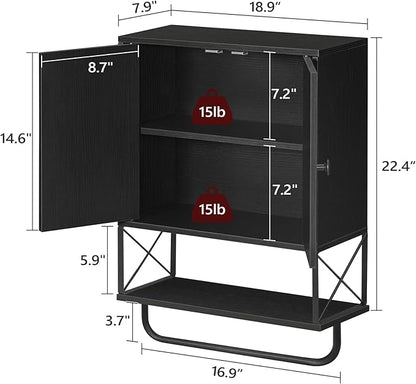 MAHANCRIS Bathroom Wall Cabinet with 2 Door and Adjustable Shelf, Farmhouse Medicine Cabinet with Towel Rack, 3-Tier Wall Mou