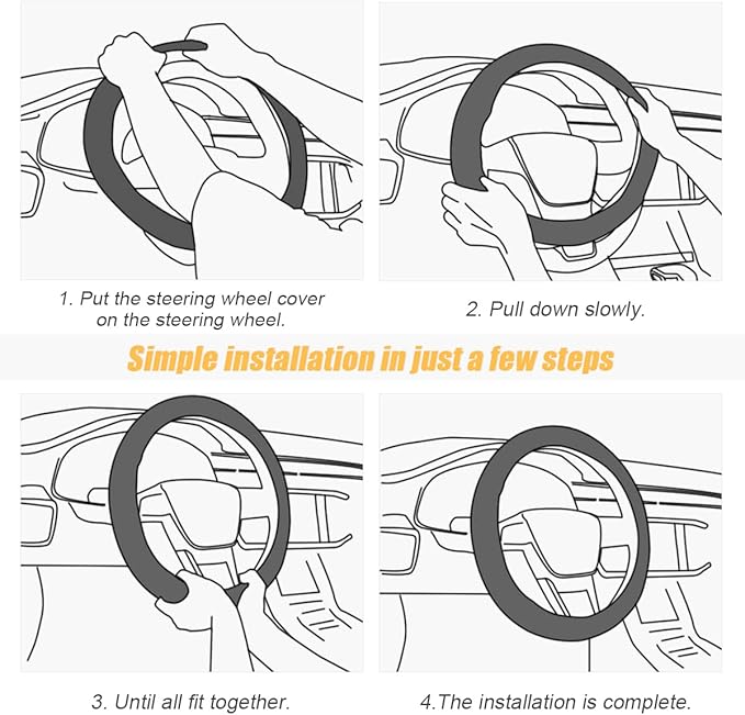 Carbon Fiber Steering Wheel Cover, Universal 15 inch Breathable Anti Slip, Fit Most Cars, Trucks, SVU (Black/Gray)