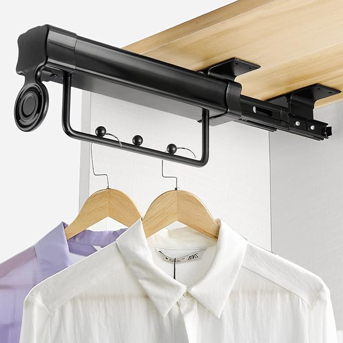 Pull Out Clothes Rail Extendable Pull Out Closet Rod - Wardrobe Pull-Out Trousers Rack, Pull Out Pants Rack Adjustable Closet