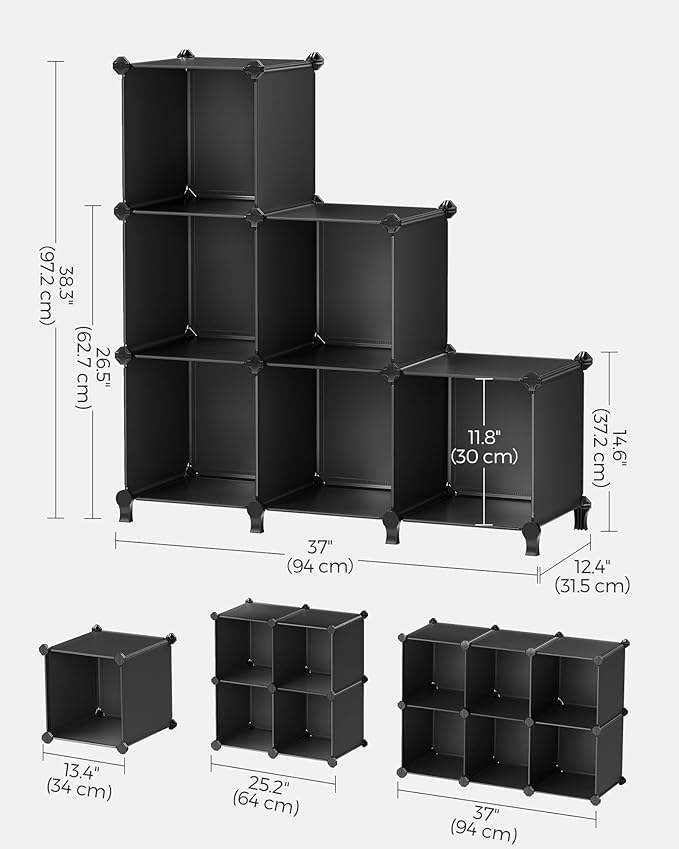 SONGMICS 6 Cube Storage Organizer, Modular Bookshelf, DIY Closet Organizers and Storage, Plastic Stackable Shelves, 11.8 x 11