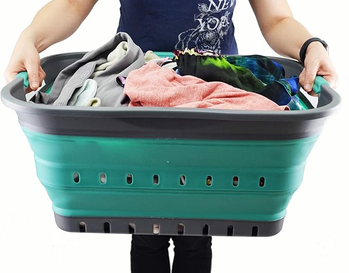 SAMMART 42L (11 gallon) Collapsible Plastic Laundry Basket - Foldable Pop Up Storage Container/Organizer - Space Saving Hampe