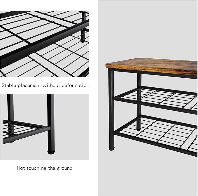3-Tier Metal Shoe Rack with Wood Top - Durable & Space-Saving Shoe Organizer,Industrial Shoe Organizer Shelf Bench Storagefor