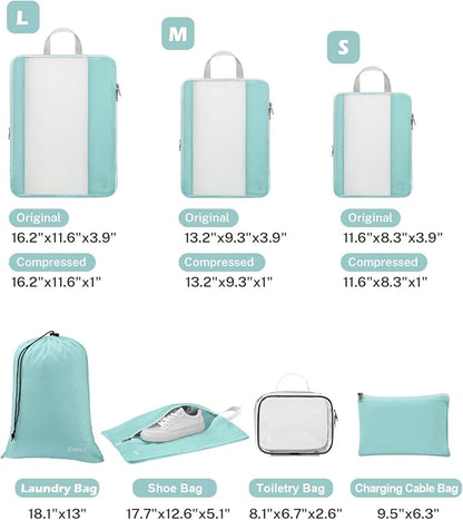 Gonex 8 Set Compression Packing Cubes for Travel, Expandable Mesh Packing Organizer for Travel Accessories Essentials with To