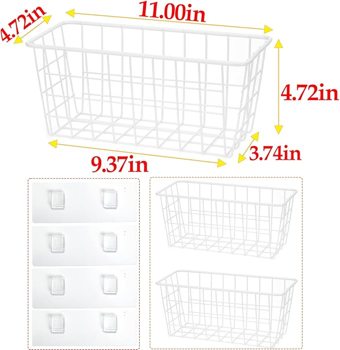 2 Set LeleCAT Hanging Wall Basket Organizer Over the Cabinet Door Adhesive Wire Baskets for Organizing Kitchen Food Pantry Ba