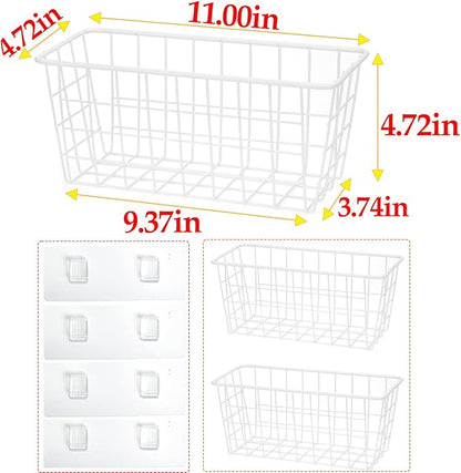 2 Set LeleCAT Hanging Wall Basket Organizer Over the Cabinet Door Adhesive Wire Baskets for Organizing Kitchen Food Pantry Ba