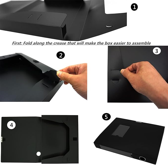 Foldable A4 Document Box with Lid, Pack of 3 Plastic Archive Cases, 31x24x4cm, File Folder Organizer Document Storage File Bo