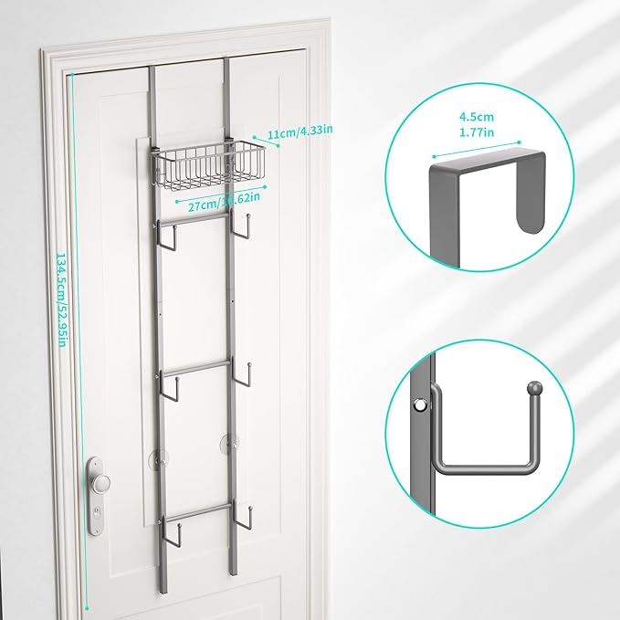 HapiRm Over Door Hat Rack - 2 Packs Wall Mounted Hat Holder with 6 Hooks and Metal Basket Design, Baseball Cap Organizer Stor