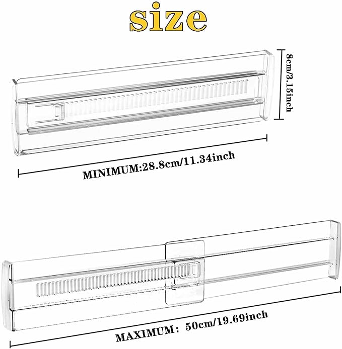 12 Pack Drawer Dividers for Clothes, 3.15" High 11.34"-19.69" Adjustable Expandable Dresser Drawer Organizer, Clear Plastic S