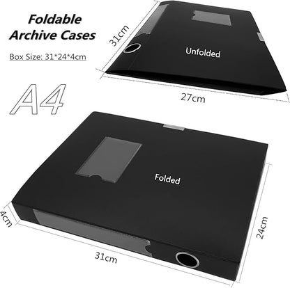 Foldable A4 Document Box with Lid, Pack of 3 Plastic Archive Cases, 31x24x4cm, File Folder Organizer Document Storage File Bo