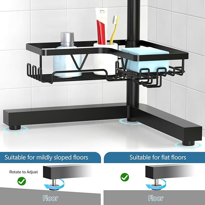 KEGII Floor Shower Caddy Standing – 4-Tier Corner Shower Organizer with Hooks & Soap Holder, Free-Standing Bathroom Storage R