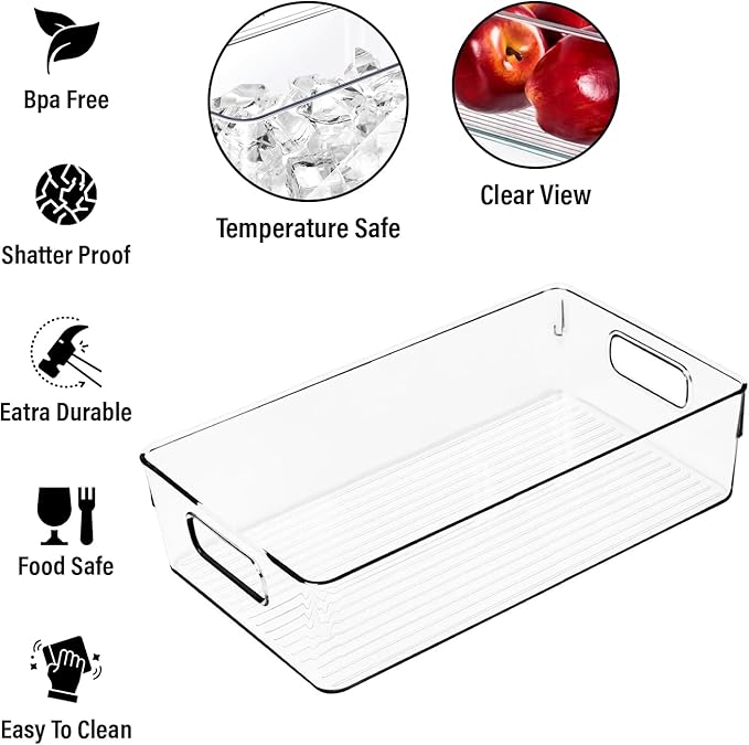Large Clear Plastic Storage Bins, Pantry Organizers and Storage Containers Fridge Organizer Bins for Organizing Home Kitchen 