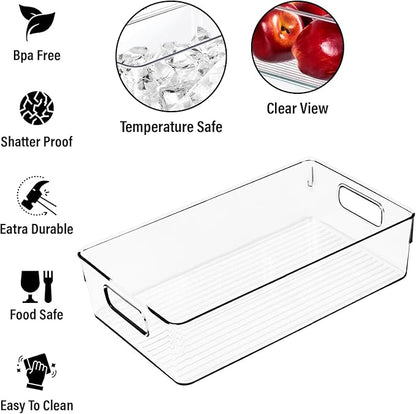 Large Clear Plastic Storage Bins, Pantry Organizers and Storage Containers Fridge Organizer Bins for Organizing Home Kitchen 
