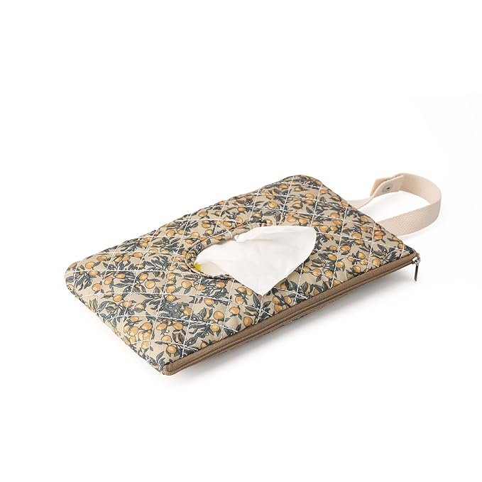 Quilted Baby Wipe Holder Quilted Wipe Pouch Portable Hanging Floral Wet Wipes Bag for Car, Stroller