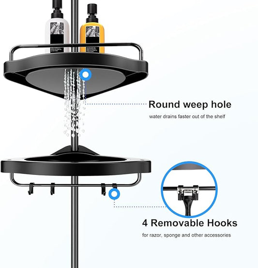 HAMITOR Corner Shower Caddy Tension Pole: Adjustable Stainless Steel Shower Organizer 4 Tier Shelf for Bathroom Bathtub Shamp