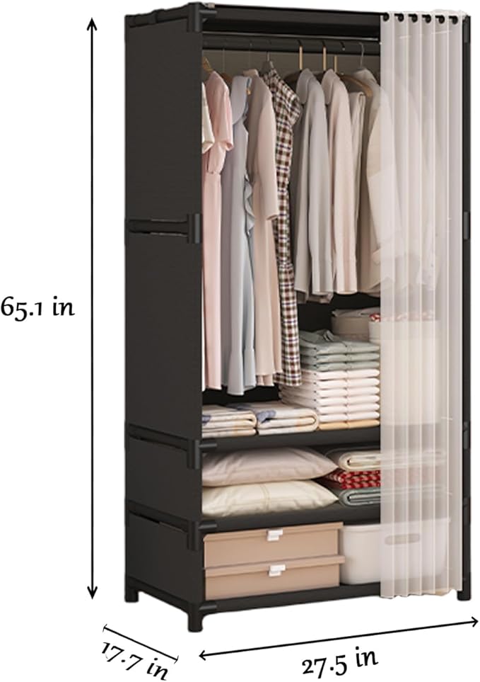 Portable Closet,Portable Closets for Hanging Clothes,Japanese Style Wardrobe with 1 Hanging Rods,2 Storage Shelves,27.5" L x 
