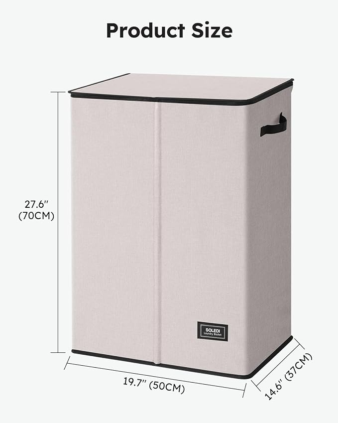 SOLEDI Laundry Hamper with Lid 130L Large & Tall Collapsible Laundry Basket, Clothes Hamper with Bag Removable Easy to Carry,