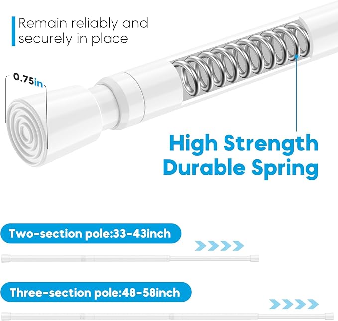 AIZESI 2 Pack Spring Tension Curtain Rod 32 to 58 inch Adjustable Curtain Rods No Drilling Expandable Spring Loaded Curtain R