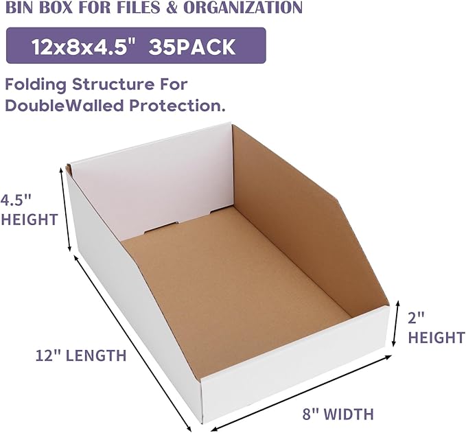 EXYGLO Cardboard Boxes, Pack of 35 Corrugated Storage Bins 12x8x4.5 inch Pantry Organizer Bins for Shelves Garage Office Orga