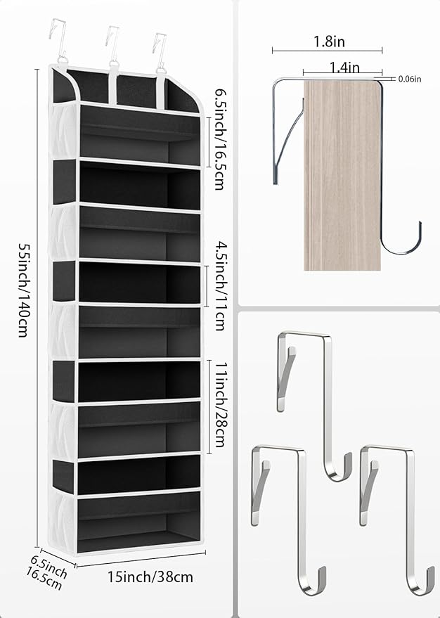 TAHAVICE 1 Pack Over The Door Storage Organizer with 5 Pockets 10 Mesh Side Pockets, 44 lbs Weight Capacity Door Hanging Orga