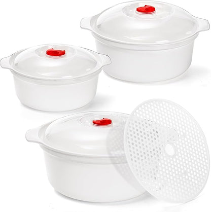 WRINGKIT 3 Pack Microwave Bowls with Lid, BPA-free Ramen Cooker Soup Containers with Steamer, Mixing Serving Bowls Food Storage Cookware for Kitchen, Office, College Dorm