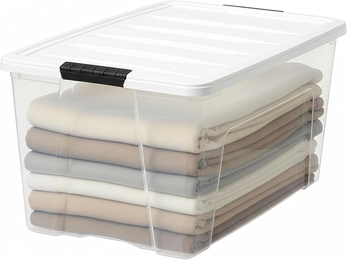 IRIS USA 72 Qt Stackable Plastic Storage Bins with Lids, 8 Pack - BPA-Free, Made in USA - See-Through Organizing Solution, La