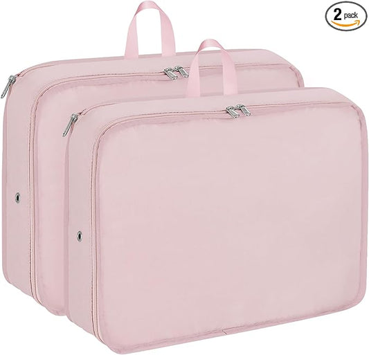 Compression Packing Cubes for Travel Essentials, 2pc Expandable Travel Cubes for Packing Bags Suitcase Organizer, Pink