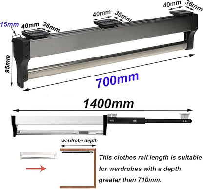 Pull Out Clothes Rail Extendable Pull Out Closet Rod - Wardrobe Pull-Out Trousers Rack, 30-60Cm Pull-Out Closet Rod, Wardrobe