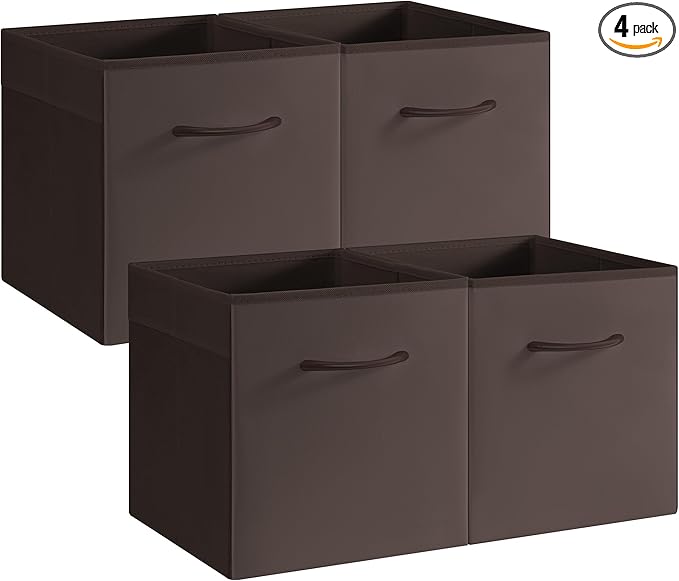 StorageWorks Brown Storage Cubes, 11 Inch Cube Storage Bins with Handle, Cube Storage Organizer Bins for Shelves and Closet, 