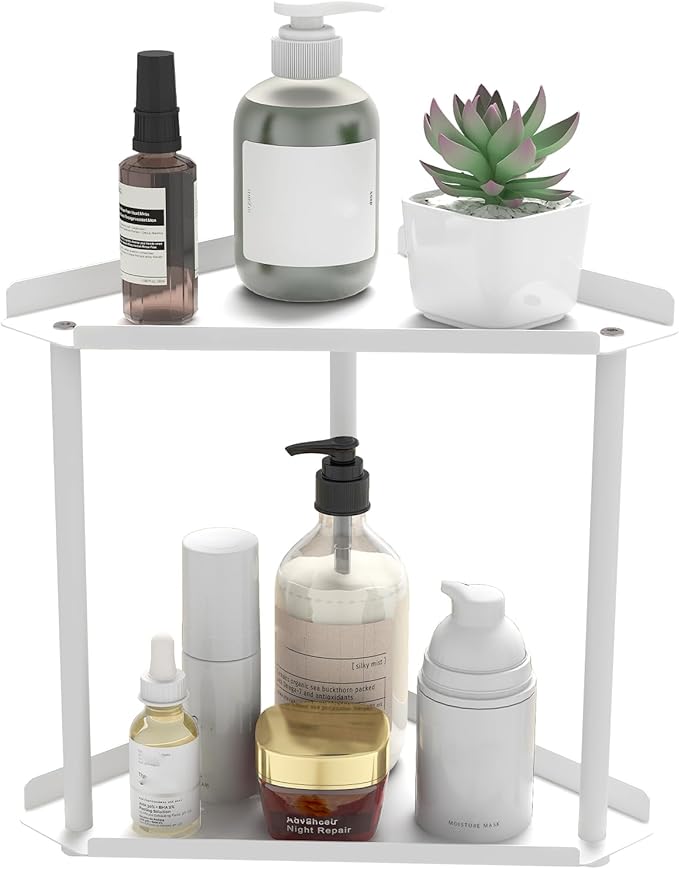 Jesginboo 2 Tier Bathroom Counter Organizer, Vanity Organizer Corner Shelf, Skincare, Makeup Countertop Organizers, Kitchen, 