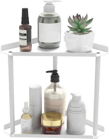 Jesginboo 2 Tier Bathroom Counter Organizer, Vanity Organizer Corner Shelf, Skincare, Makeup Countertop Organizers, Kitchen, 