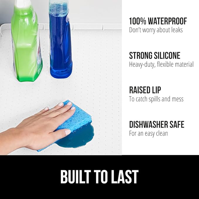 GORILLA GRIP Waterproof Silicone Under Sink Mat with Raised Lip for Kitchen and Bathroom, 34 x 22 in, Cabinet Shelf Liner Sta