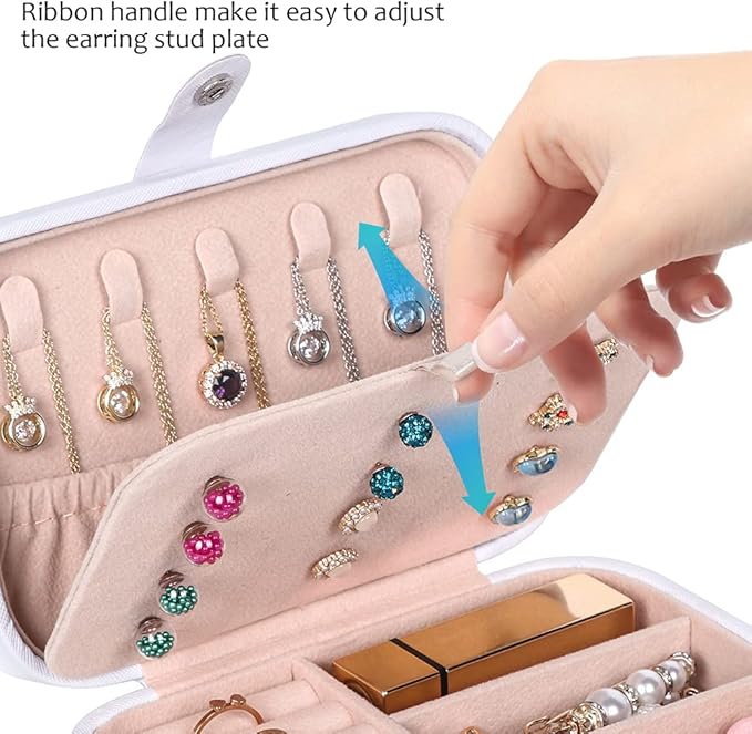 Hatori Travel Jewelry Box, PU Leather Small Jewelry Organizer for Women Girls, Portable Mini Travel Case Display Storage Hold