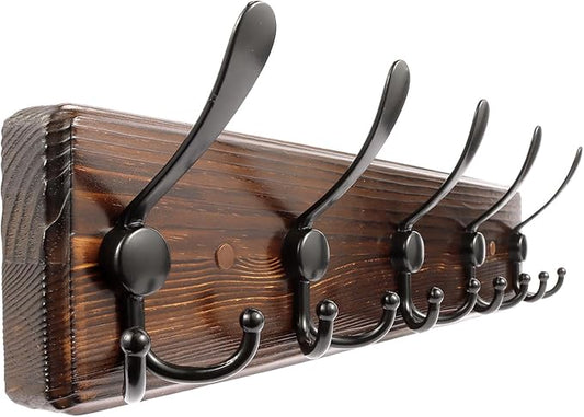 Coat Rack Wall Mount 16.8'' Rustic Hat Rack with 5 Triple Hooks Coat Hooks Wall Mount Farmhouse Wall Hooks for Hanging Coat, 