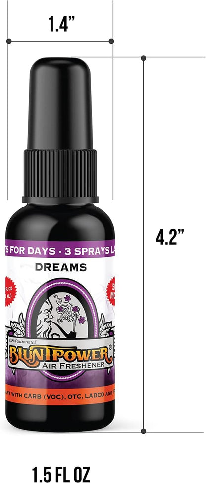 BluntPower (Dreams, 1 Pack) Concentrated Air Freshener for Room and Car Spray - Oil-Based Diffuser Spray Bottle - Long-Lastin