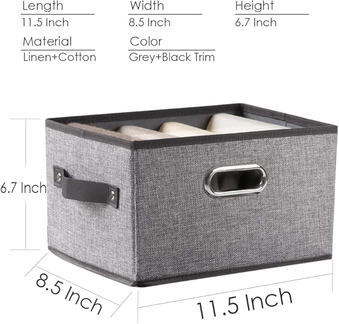 PRANDOM Fodable Storage Baskets for Closet [5-Pack] Decorative Fabric Storage Bins Cubes with Leather/Metal Handles for Shelv