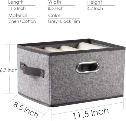 PRANDOM Fodable Storage Baskets for Closet [5-Pack] Decorative Fabric Storage Bins Cubes with Leather/Metal Handles for Shelv