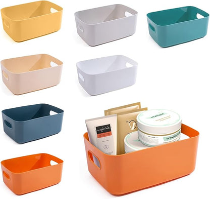 OWill 7 Pcs 2.1 L Plastic Storage Bins and Baskets for Efficient Home Classroom Organization Small Containers in Multicolour 