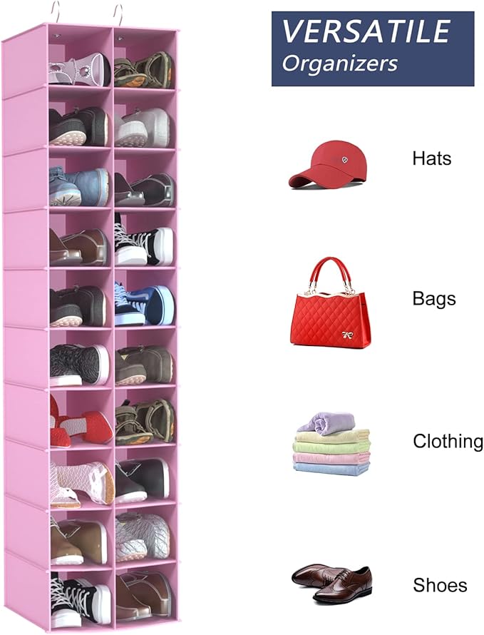 coastal rose Hanging Shoe Organizer for Closet, 20 Sections Hanging Closet Organizers and Storage Shelves, Space Saving Shoe 